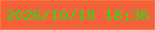 文字の大きさ：5、枠の色：fe7739、背景の色：f1613a、文字の色：34d716 無料ブログパーツのブログ時計