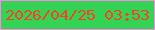 文字の大きさ：2、枠の色：fe87e5、背景の色：34d356、文字の色：f34425 無料ブログパーツのブログ時計