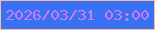 文字の大きさ：3、枠の色：feb99f、背景の色：3871f2、文字の色：cc7af8 無料ブログパーツのブログ時計