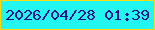 文字の大きさ：4、枠の色：feda0f、背景の色：22f6ef、文字の色：1d0f86 無料ブログパーツのブログ時計