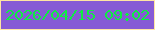 文字の大きさ：1、枠の色：fee5a3、背景の色：865ad5、文字の色：0eed43 無料ブログパーツのブログ時計