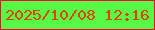 文字の大きさ：2、枠の色：ff0035、背景の色：57f846、文字の色：e44103 無料ブログパーツのブログ時計