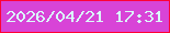文字の大きさ：5、枠の色：ff0135、背景の色：d844d7、文字の色：dafcf9 無料ブログパーツのブログ時計
