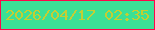 文字の大きさ：5、枠の色：ff054a、背景の色：3be096、文字の色：c5ce32 無料ブログパーツのブログ時計