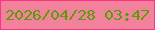 文字の大きさ：5、枠の色：ff3381、背景の色：f2829b、文字の色：599c05 無料ブログパーツのブログ時計