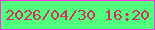 文字の大きさ：3、枠の色：ff34e1、背景の色：52ff7d、文字の色：cf3162 無料ブログパーツのブログ時計