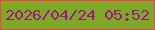 文字の大きさ：2、枠の色：ff3b54、背景の色：7da924、文字の色：a11786 無料ブログパーツのブログ時計