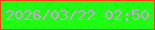 文字の大きさ：5、枠の色：ff3d10、背景の色：1efc12、文字の色：cfa1db 無料ブログパーツのブログ時計