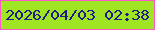 文字の大きさ：5、枠の色：ff58cb、背景の色：9fe524、文字の色：211b86 無料ブログパーツのブログ時計