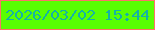 文字の大きさ：5、枠の色：ff7268、背景の色：59ff02、文字の色：14b2a6 無料ブログパーツのブログ時計