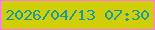 文字の大きさ：1、枠の色：ff77fb、背景の色：d0cf03、文字の色：159ba1 無料ブログパーツのブログ時計