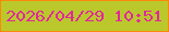 文字の大きさ：3、枠の色：ff870c、背景の色：bbc82b、文字の色：e0289b 無料ブログパーツのブログ時計