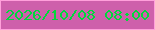 文字の大きさ：5、枠の色：ffa0db、背景の色：ce60ab、文字の色：00d83c 無料ブログパーツのブログ時計