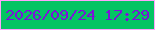 文字の大きさ：4、枠の色：ffa3fd、背景の色：04c463、文字の色：7c12d9 無料ブログパーツのブログ時計