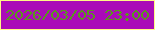 文字の大きさ：5、枠の色：fff986、背景の色：aa0bb8、文字の色：59971c 無料ブログパーツのブログ時計